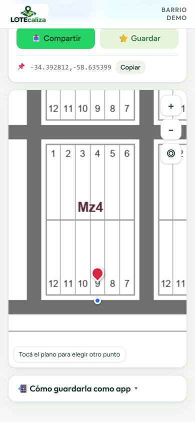 Plano del barrio con el lote marcado con un pin